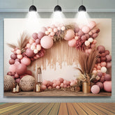Lofaris Pink Balloons Arch Boho Girls Birthday Backdrop
